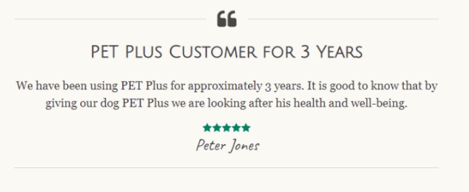 PET Plus Nutritional Supplement customer testimonial 3